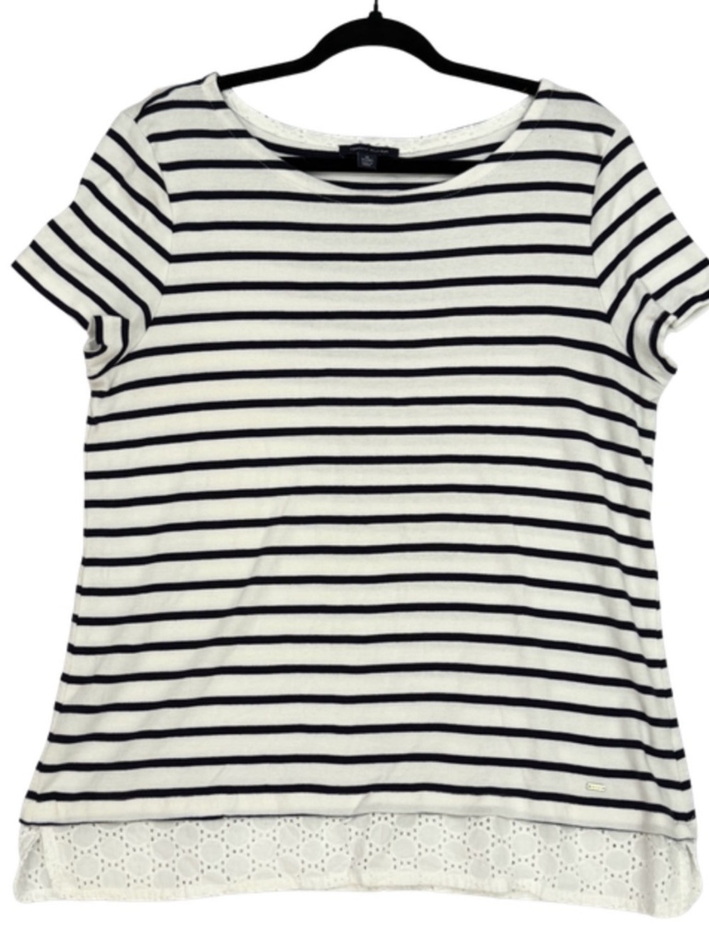 Tommy Hilfiger XL Striped Eyelet Hem Top Women’s | Nautical Casual Classic